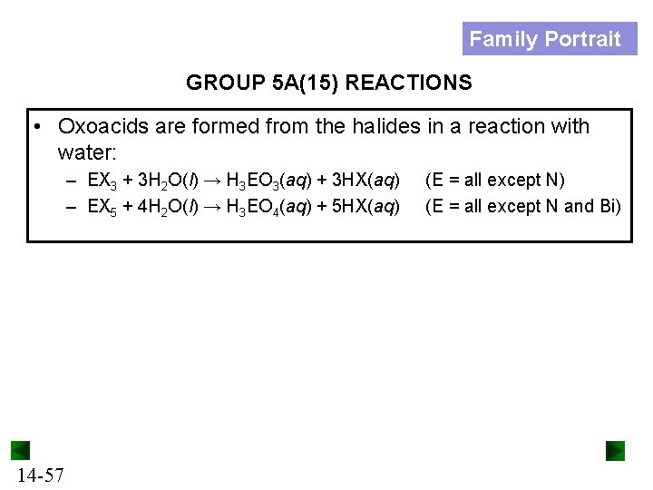 Family Portrait GROUP 5 A(15) REACTIONS • Oxoacids are formed from the halides in