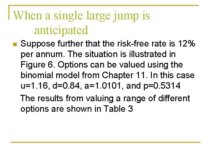 When a single large jump is anticipated n Suppose further that the risk-free rate When a single large jump is anticipated n Suppose further that the risk-free rate