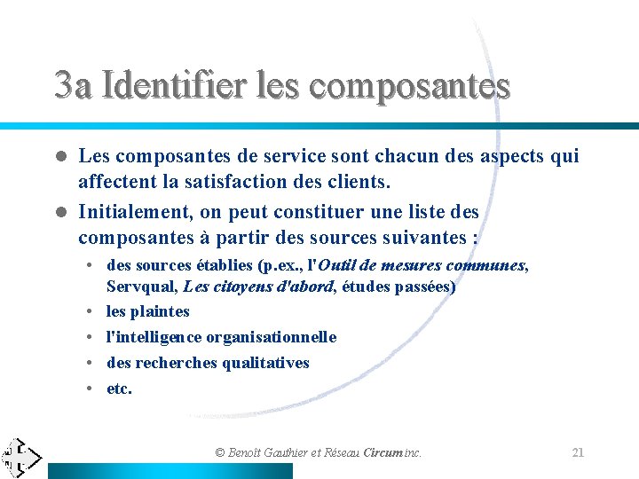 3 a Identifier les composantes Les composantes de service sont chacun des aspects qui