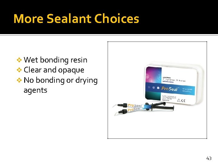 More Sealant Choices v Wet bonding resin v Clear and opaque v No bonding