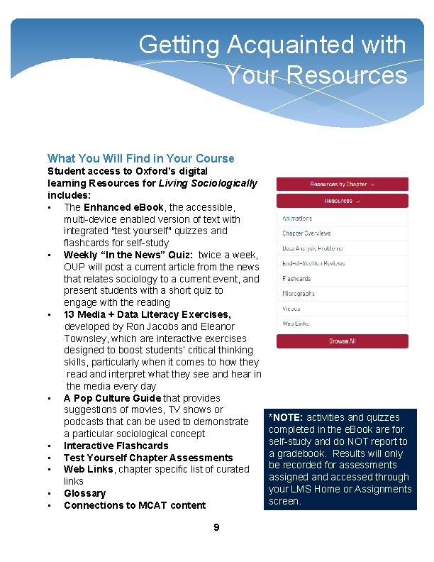 Getting Acquainted with Your Resources What You Will Find in Your Course Student access Getting Acquainted with Your Resources What You Will Find in Your Course Student access