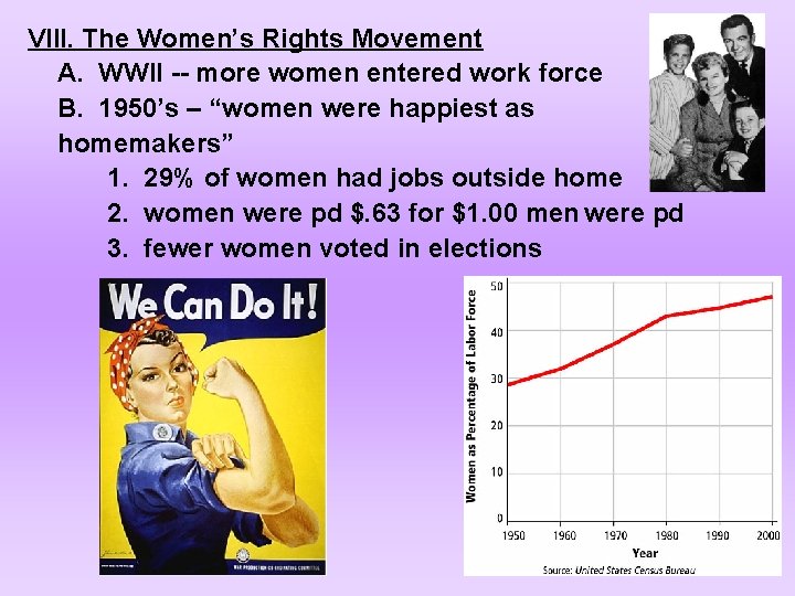 VIII. The Women’s Rights Movement A. WWII -- more women entered work force B.