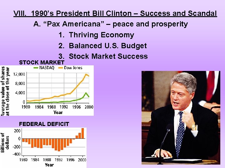 VIII. 1990’s President Bill Clinton – Success and Scandal A. “Pax Americana” – peace