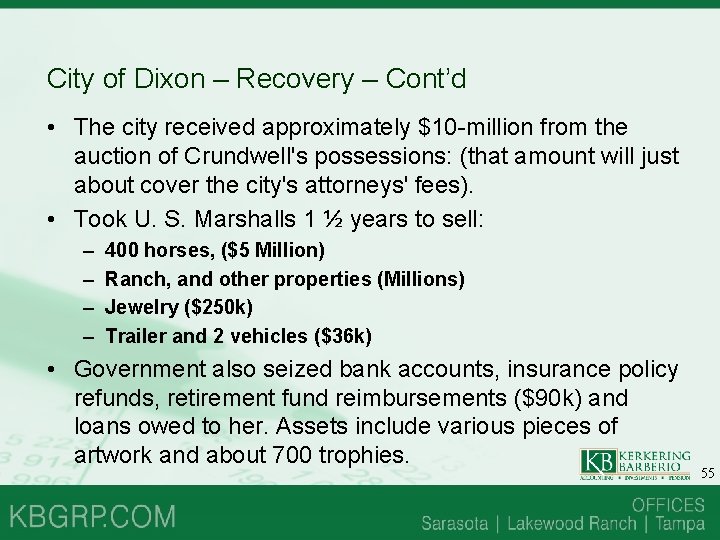City of Dixon – Recovery – Cont’d • The city received approximately $10 -million City of Dixon – Recovery – Cont’d • The city received approximately $10 -million