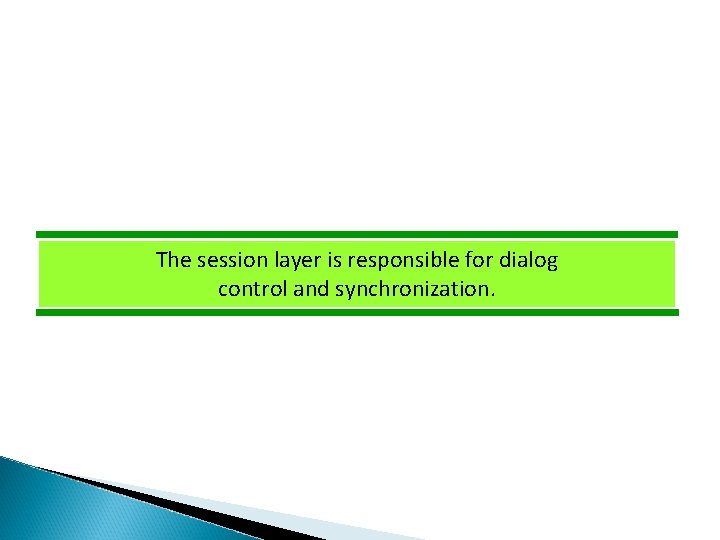 The session layer is responsible for dialog control and synchronization. 