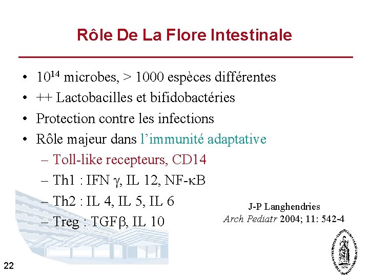 Rôle De La Flore Intestinale • • 22 1014 microbes, > 1000 espèces différentes