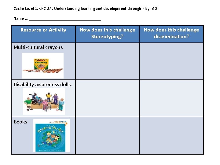 Cache Level 1: CFC 27 : Understanding learning and development through Play. 3. 2