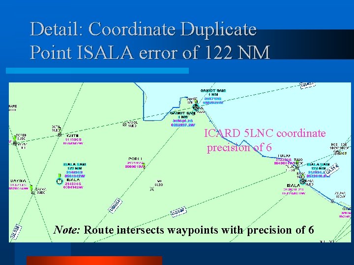 Detail: Coordinate Duplicate Point ISALA error of 122 NM ICARD 5 LNC coordinate precision