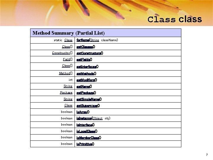 Class class Method Summary (Partial List) static Class[] Constructor[] Field[] Class[] for. Name(String class.