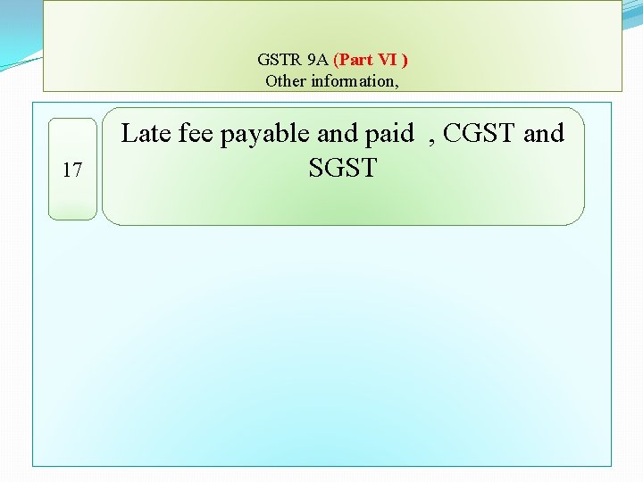 GSTR 9 A (Part VI ) Other information, 17 Late fee payable and paid
