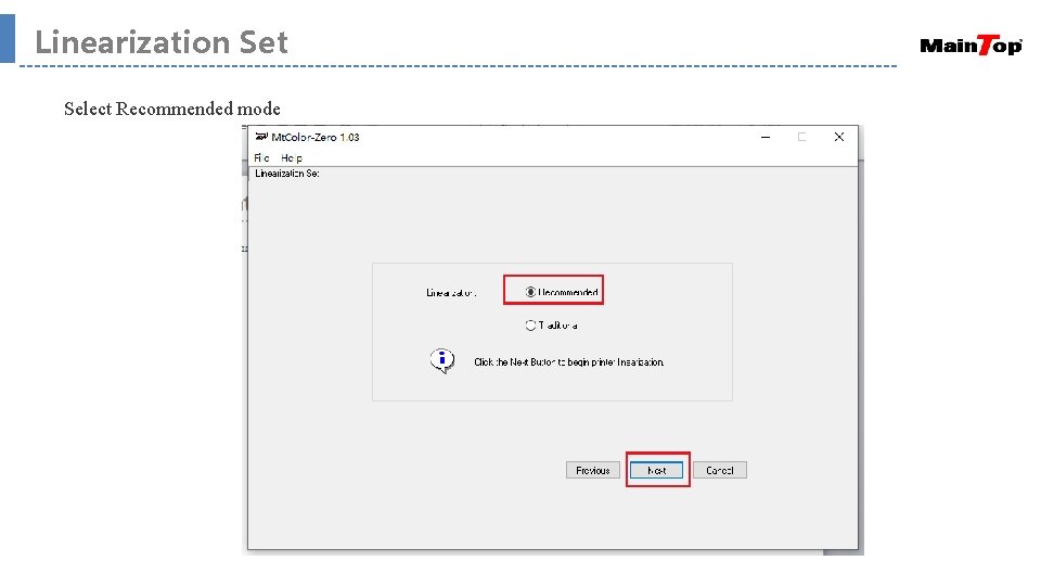 Linearization Set Select Recommended mode 