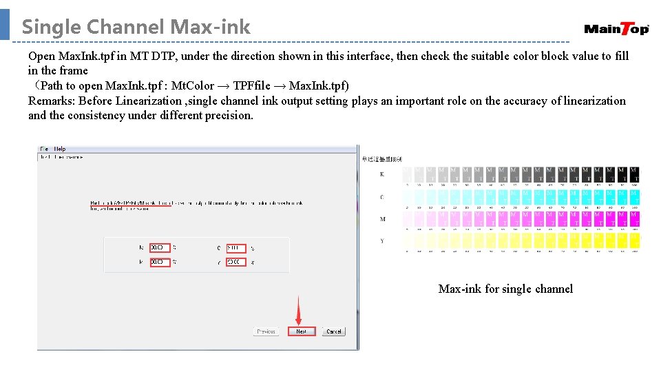 Single Channel Max-ink Open Max. Ink. tpf in MT DTP, under the direction shown