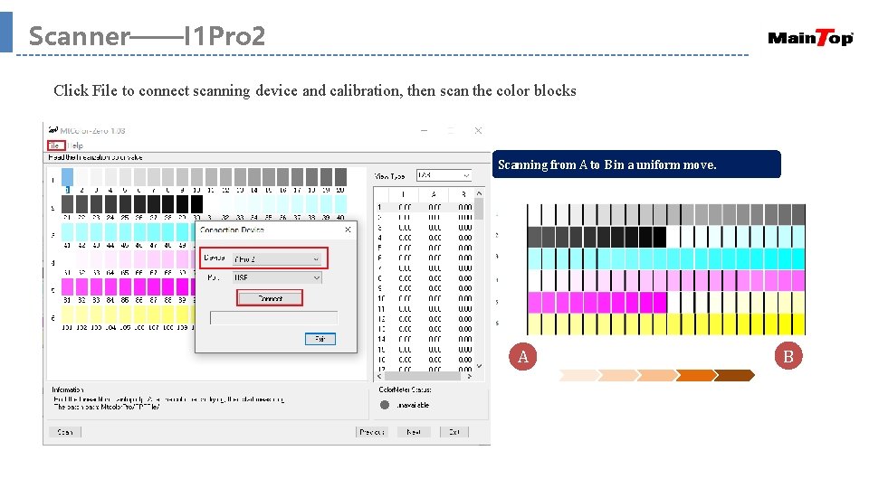 Scanner——I 1 Pro 2 Click File to connect scanning device and calibration, then scan