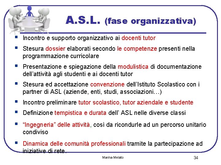 A. S. L. (fase organizzativa) § § Incontro e supporto organizzativo ai docenti tutor