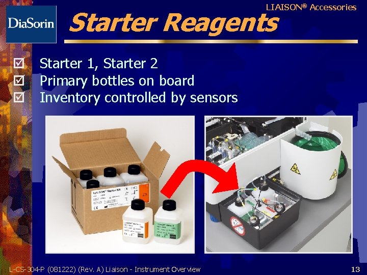 LIAISON® Accessories Starter Reagents þ Starter 1, Starter 2 þ Primary bottles on board