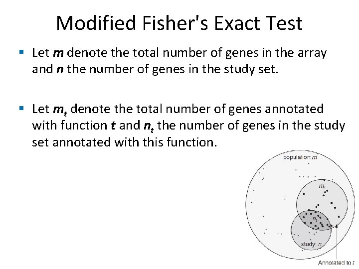 Modified Fisher's Exact Test § Let m denote the total number of genes in