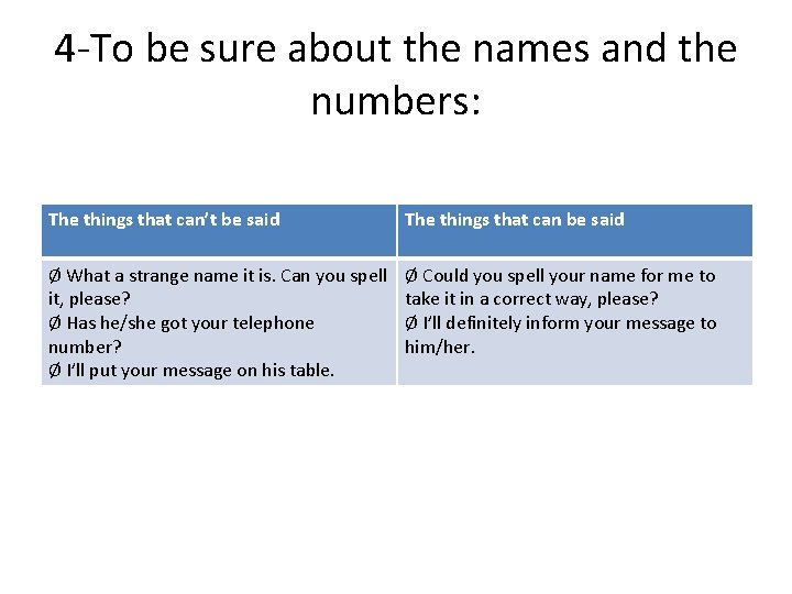 4 -To be sure about the names and the numbers: The things that can’t