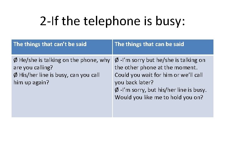 2 -If the telephone is busy: The things that can’t be said The things