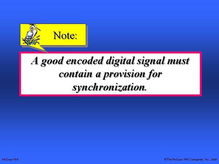 Note: A good encoded digital signal must contain a provision for synchronization. Mc. Graw-Hill