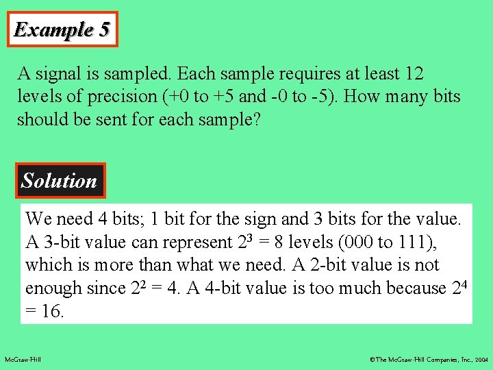 Example 5 A signal is sampled. Each sample requires at least 12 levels of