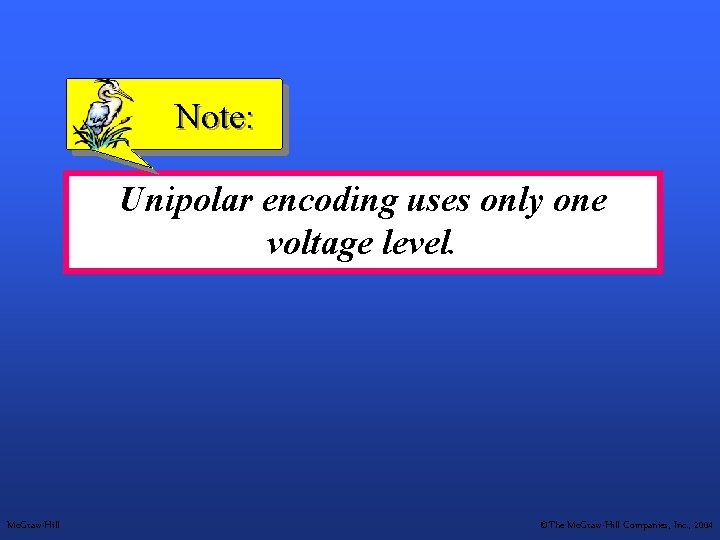 Note: Unipolar encoding uses only one voltage level. Mc. Graw-Hill ©The Mc. Graw-Hill Companies,