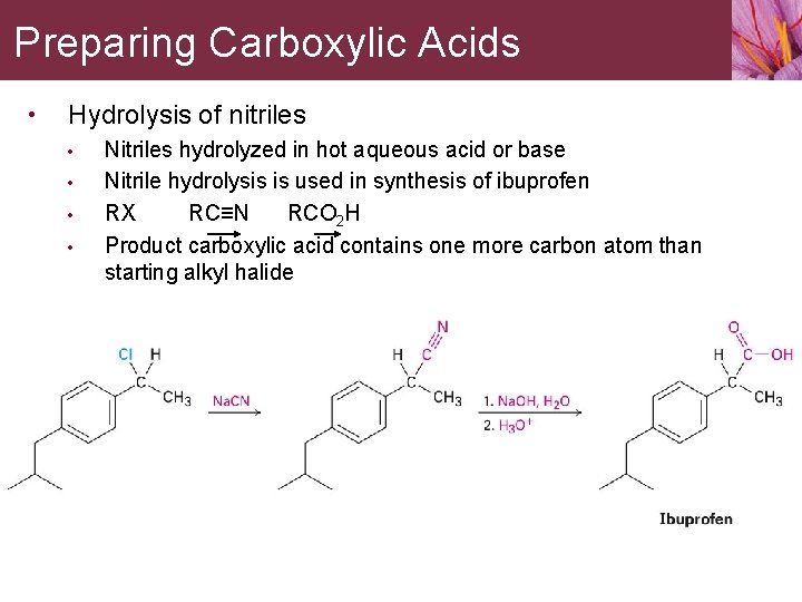 Preparing Carboxylic Acids • Hydrolysis of nitriles • • Nitriles hydrolyzed in hot aqueous
