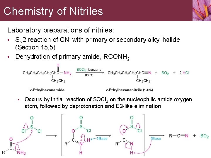 Chemistry of Nitriles Laboratory preparations of nitriles: • SN 2 reaction of CN- with