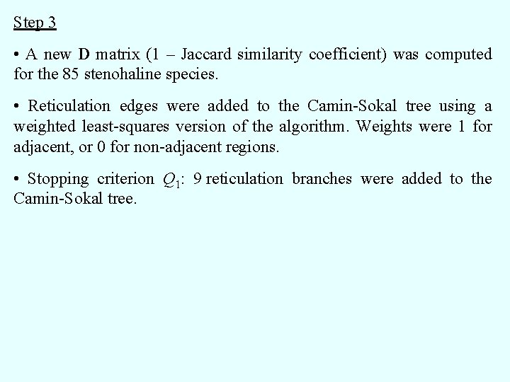 Step 3 • A new D matrix (1 – Jaccard similarity coefficient) was computed