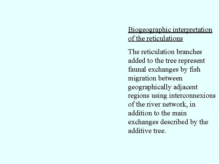 Biogeographic interpretation of the reticulations The reticulation branches added to the tree represent faunal