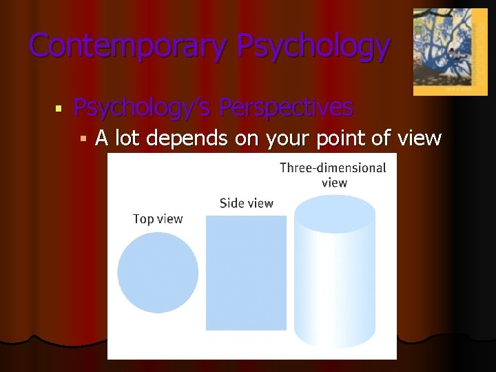 Contemporary Psychology § Psychology’s Perspectives § A lot depends on your point of view Contemporary Psychology § Psychology’s Perspectives § A lot depends on your point of view