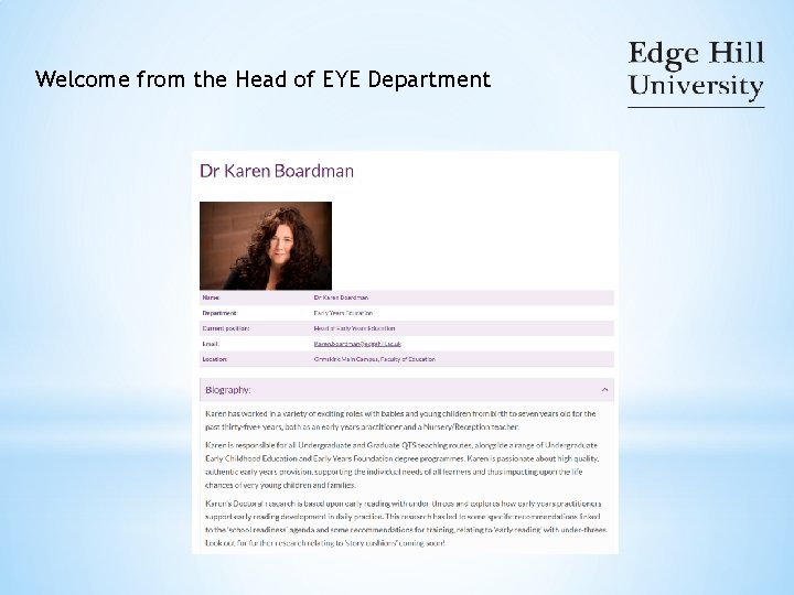 Welcome from the Head of EYE Department 