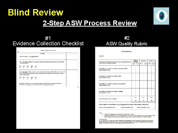 Blind Review 2 -Step ASW Process Review #1 Evidence Collection Checklist #2 ASW Quality