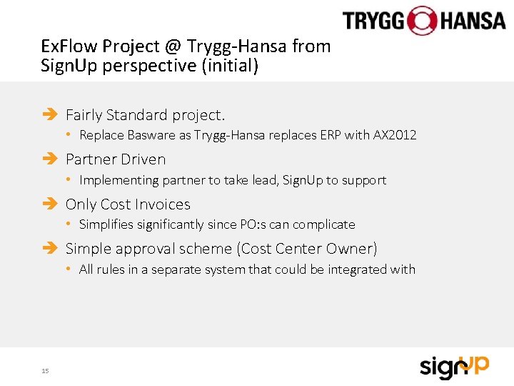 Ex. Flow Project @ Trygg-Hansa from Sign. Up perspective (initial) Fairly Standard project. •