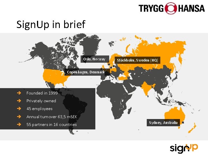 Sign. Up in brief Oslo, Norway Stockholm, Sweden (HQ) Copenhagen, Denmark Founded in 1999