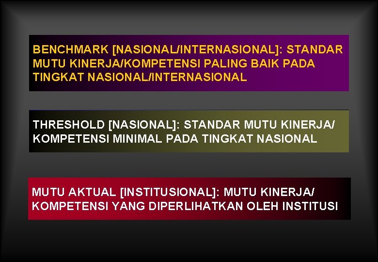 BENCHMARK [NASIONAL/INTERNASIONAL]: STANDAR MUTU KINERJA/KOMPETENSI PALING BAIK PADA TINGKAT NASIONAL/INTERNASIONAL MUTU AKTUAL [INSTITUSIONAL]: MUTU