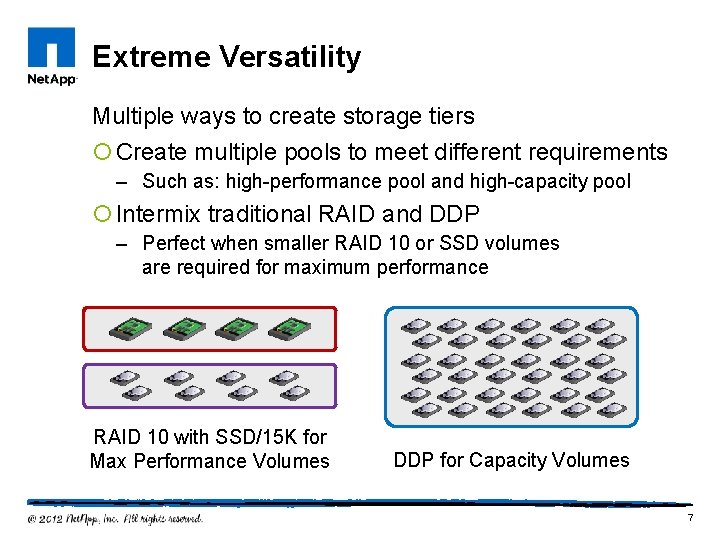 Extreme Versatility Multiple ways to create storage tiers ¡ Create multiple pools to meet