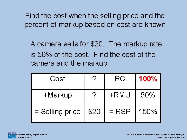 Find the cost when the selling price and the percent of markup based on