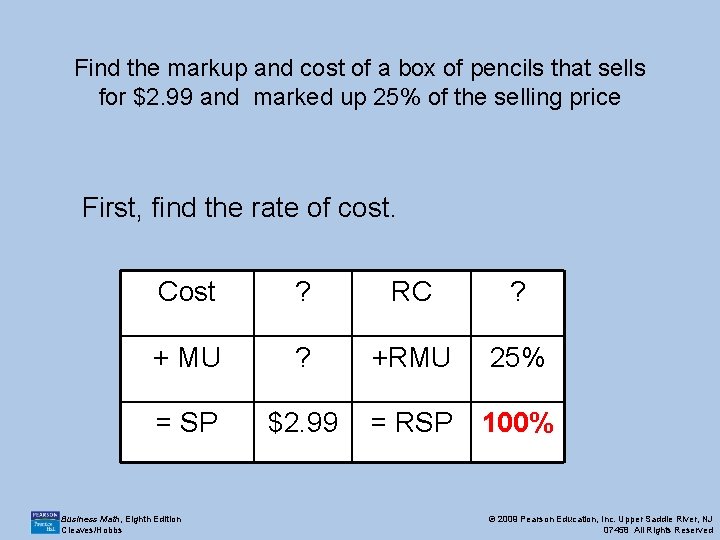 Find the markup and cost of a box of pencils that sells for $2.