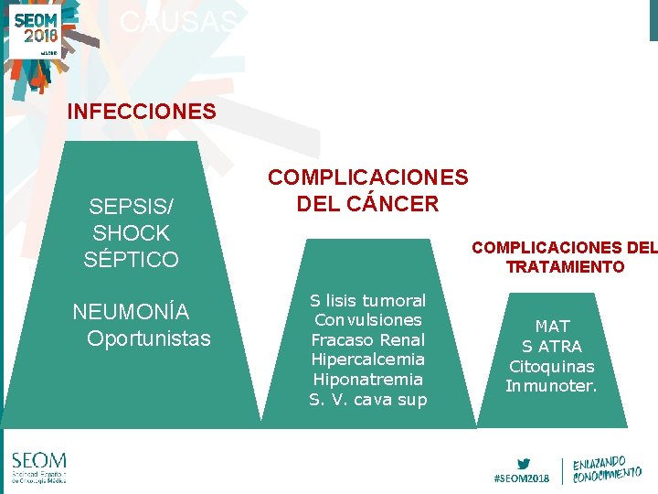 CAUSAS DE INGRESO EN UCI INFECCIONES SEPSIS/ SHOCK SÉPTICO NEUMONÍA Oportunistas COMPLICACIONES DEL CÁNCER