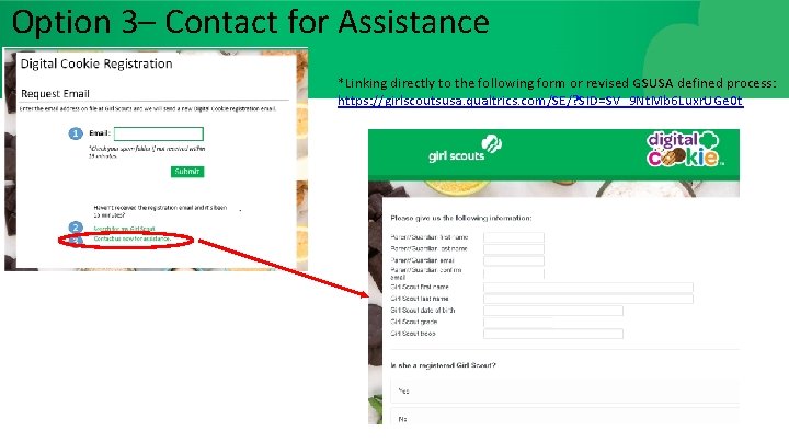 Option 3– Contact for Assistance *Linking directly to the following form or revised GSUSA
