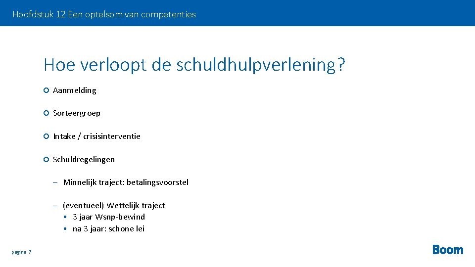 Hoofdstuk 12 Een optelsom van competenties Hoe verloopt de schuldhulpverlening? Aanmelding Sorteergroep Intake /