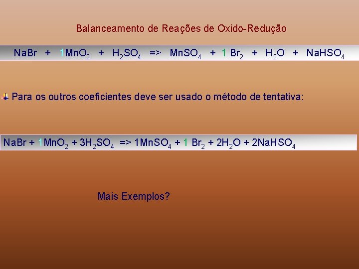 Balanceamento de Reações de Oxido-Redução Na. Br + 1 Mn. O 2 + H