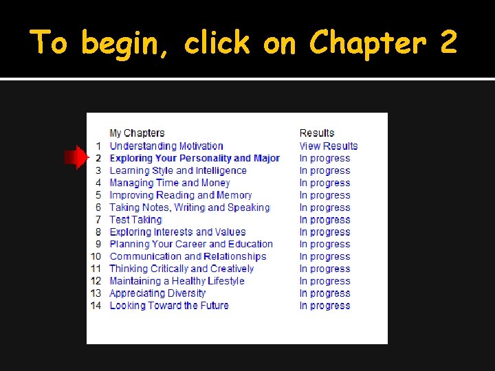To begin, click on Chapter 2 