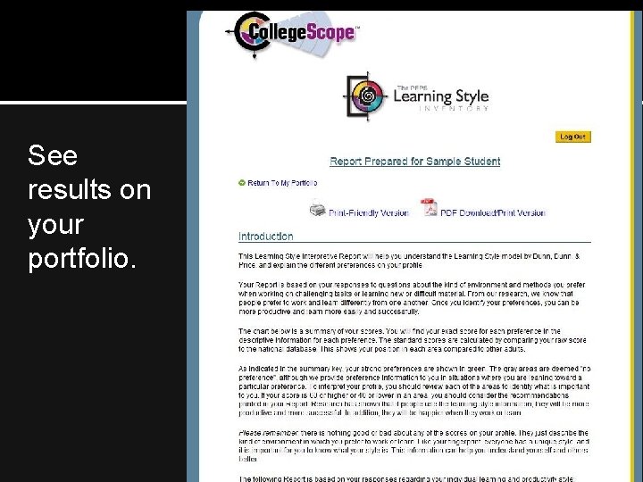 See results on your portfolio. 