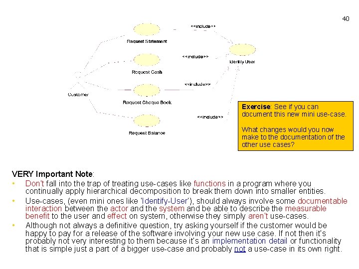 40 Exercise: See if you can document this new mini use-case. What changes would