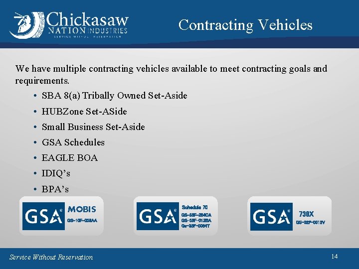 Contracting Vehicles We have multiple contracting vehicles available to meet contracting goals and requirements. Contracting Vehicles We have multiple contracting vehicles available to meet contracting goals and requirements.