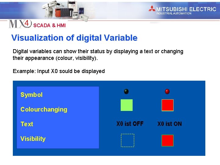 Industrial Automation SCADA & HMI Visualization of digital Variable Digital variables can show their