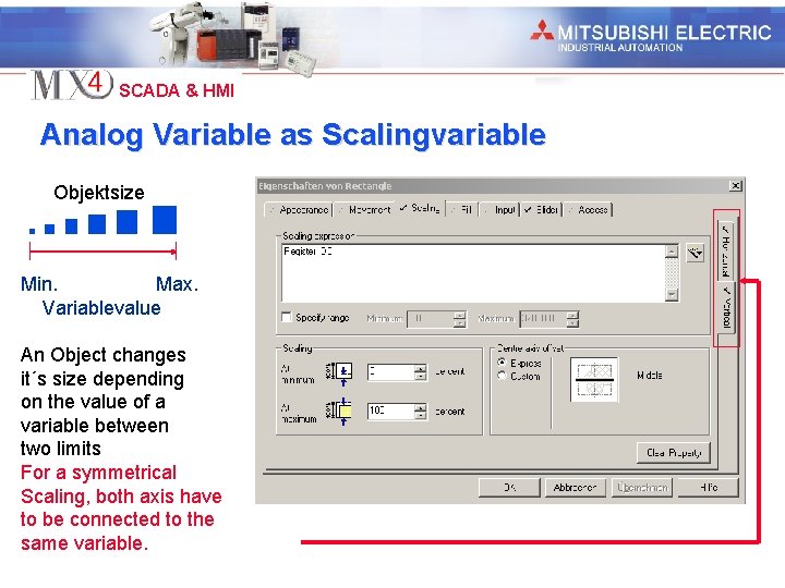 Industrial Automation SCADA & HMI Analog Variable as Scalingvariable Objektsize Min. Max. Variablevalue An