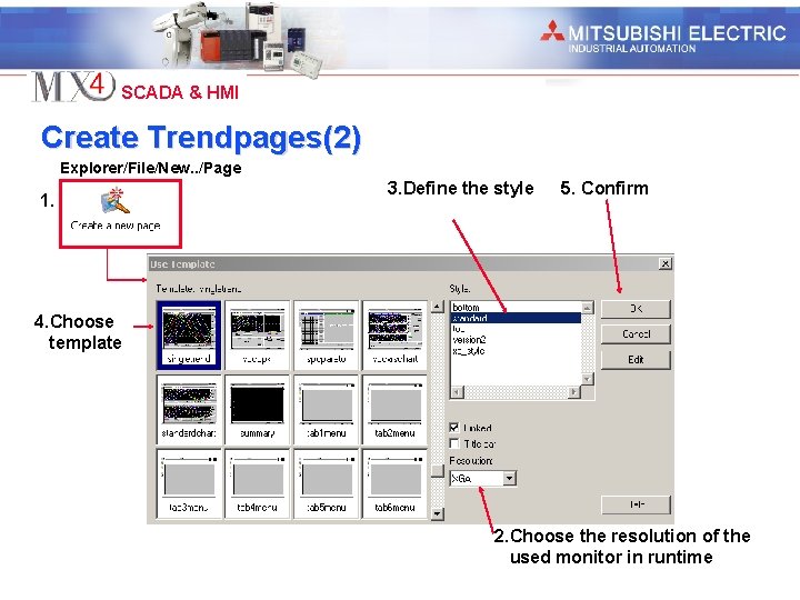 Industrial Automation SCADA & HMI Create Trendpages(2) Explorer/File/New. . /Page 1. 3. Define the