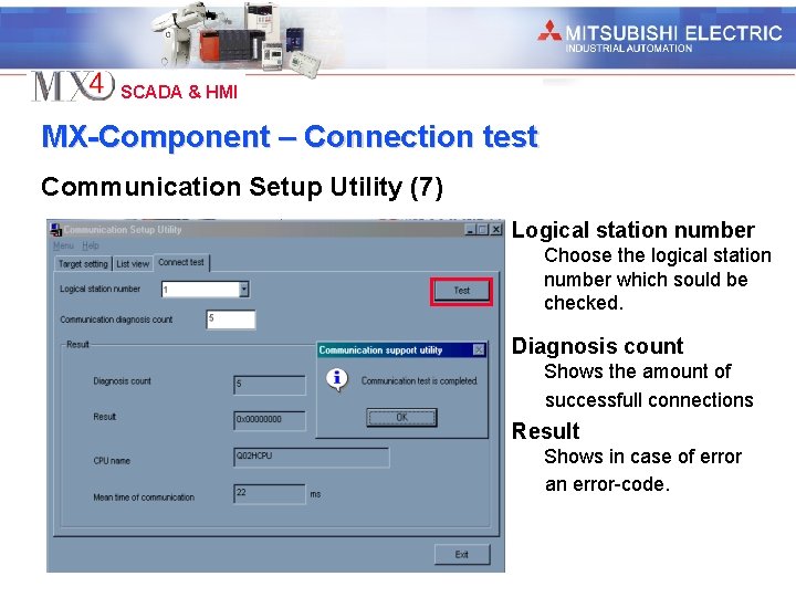 Industrial Automation SCADA & HMI MX-Component – Connection test Communication Setup Utility (7) Logical